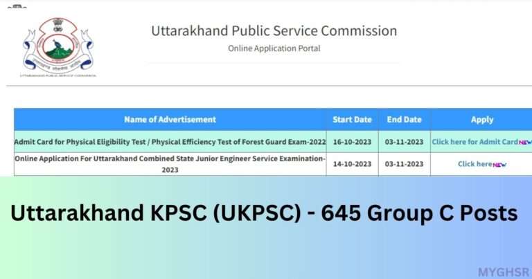 UKPSC Recruitment 2023 Apply Online For 645 Group C Posts